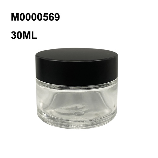 [M0000569] Glass Jar Transparent 30 Ml With Inner White Lid and Matt Black Cap