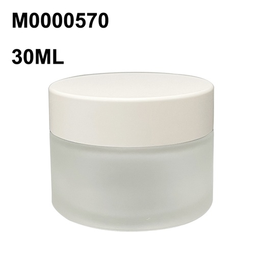 [M0000570] Glass Jar Frosted 30 Ml With Inner White Lid and Frosted White Cap