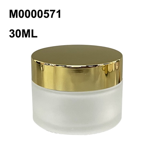 [M0000571] Glass Jar Frosted 30 Ml With Inner White Lid and Gold UV Cap