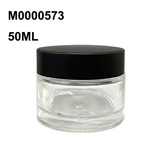 [M0000573] Glass Jar Transparent 50 Ml With Inner White Lid and Frosted Black Cap