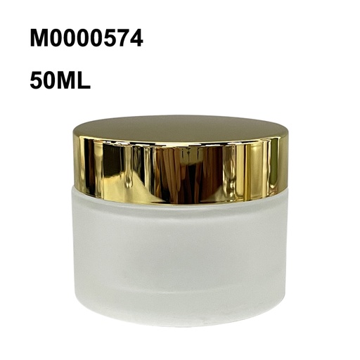 [M0000574] Glass Jar Frosted 50 Ml With Inner White Lid and Gold UV Cap