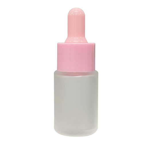 [M0000743] Glass Bottle Round Frosted 15 Ml With Pink Dropper and Pink Rubber