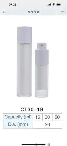 [M0000764] Airless Bottle Round Twist up 50 Ml Transparent Body - White Inner Body and White Head - CT30-19