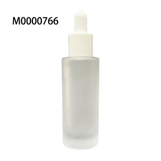 [M0000766] Glass Bottle Round Thick as Vacation Frosted With White Dropper and Wiper 30 Ml
