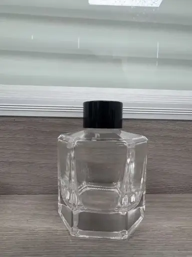 [M0000799] Diffuser Glass 100 Ml Transparent Hexagonal Alu Black Ring and  Plug