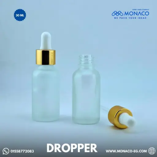 [M0000800] Oil Bottle 30 Ml - Frosted - Gold/White Dropper