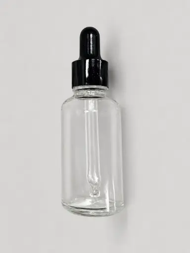 [M0000872] Glass Bottle Transparent 30 Ml Oil With Black Metal Dropper with Glass Tube and Wiper